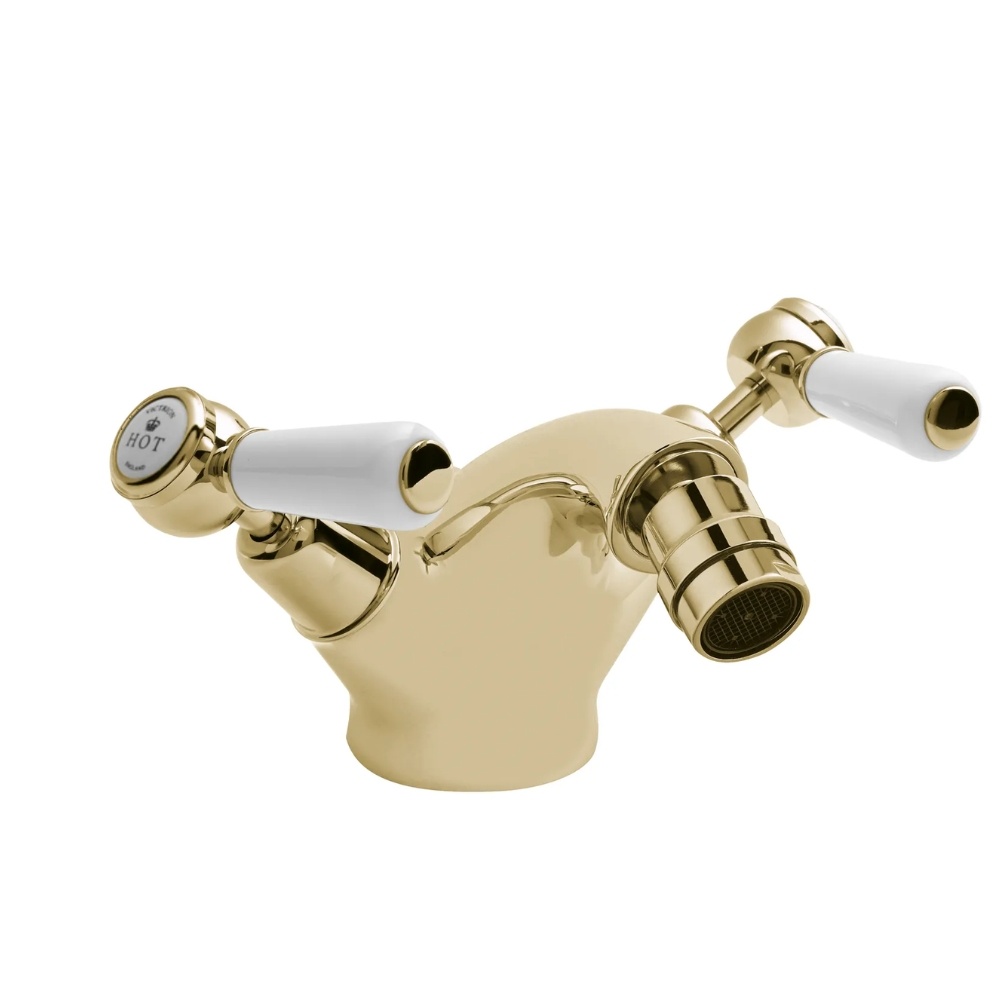 BC Designs Victrion Gold Lever Bidet Mixer & Waste Cut Out